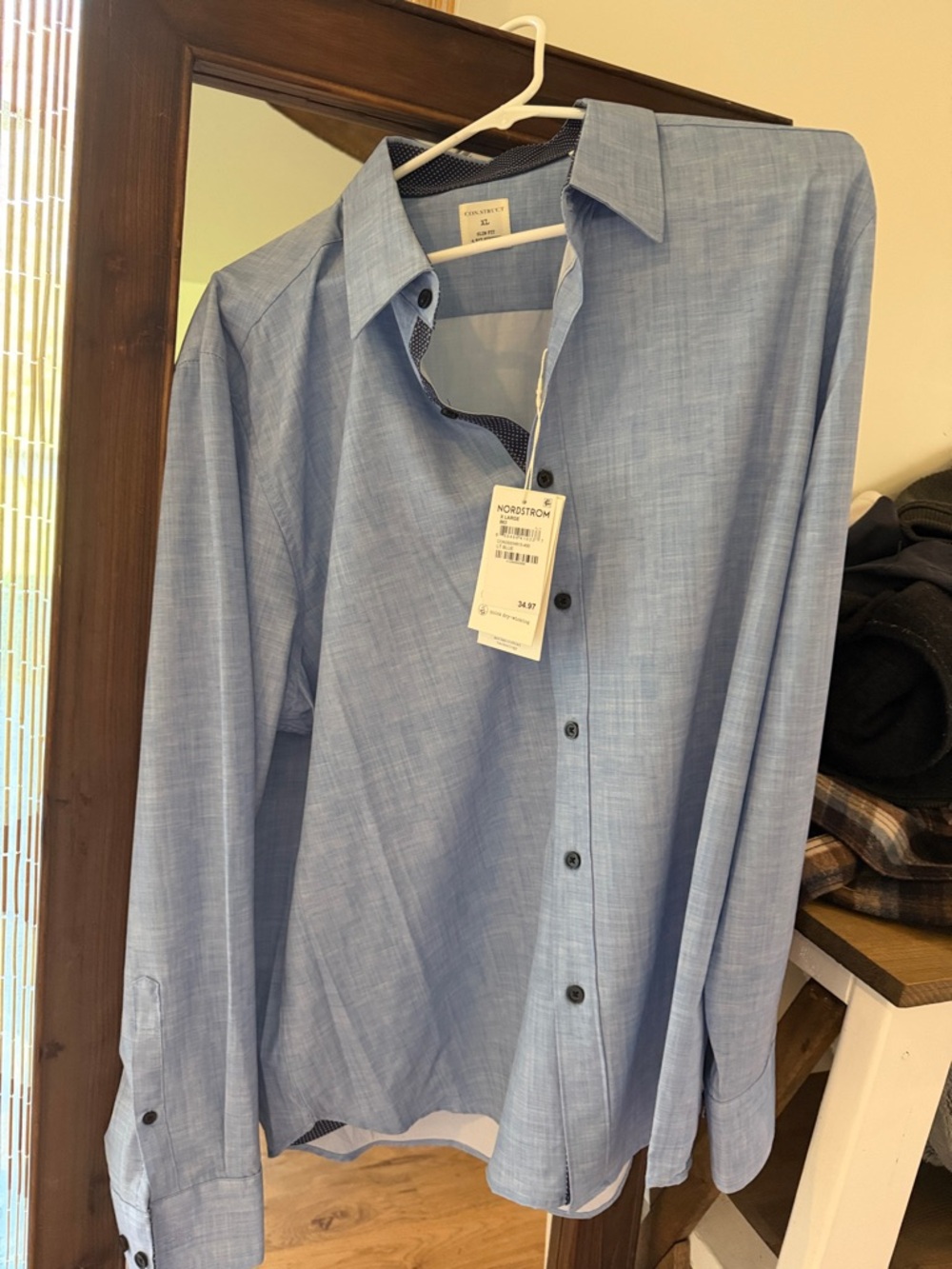 Nordstrom Light Blue Men's Dress Shirt - Subtle Chambray Texture